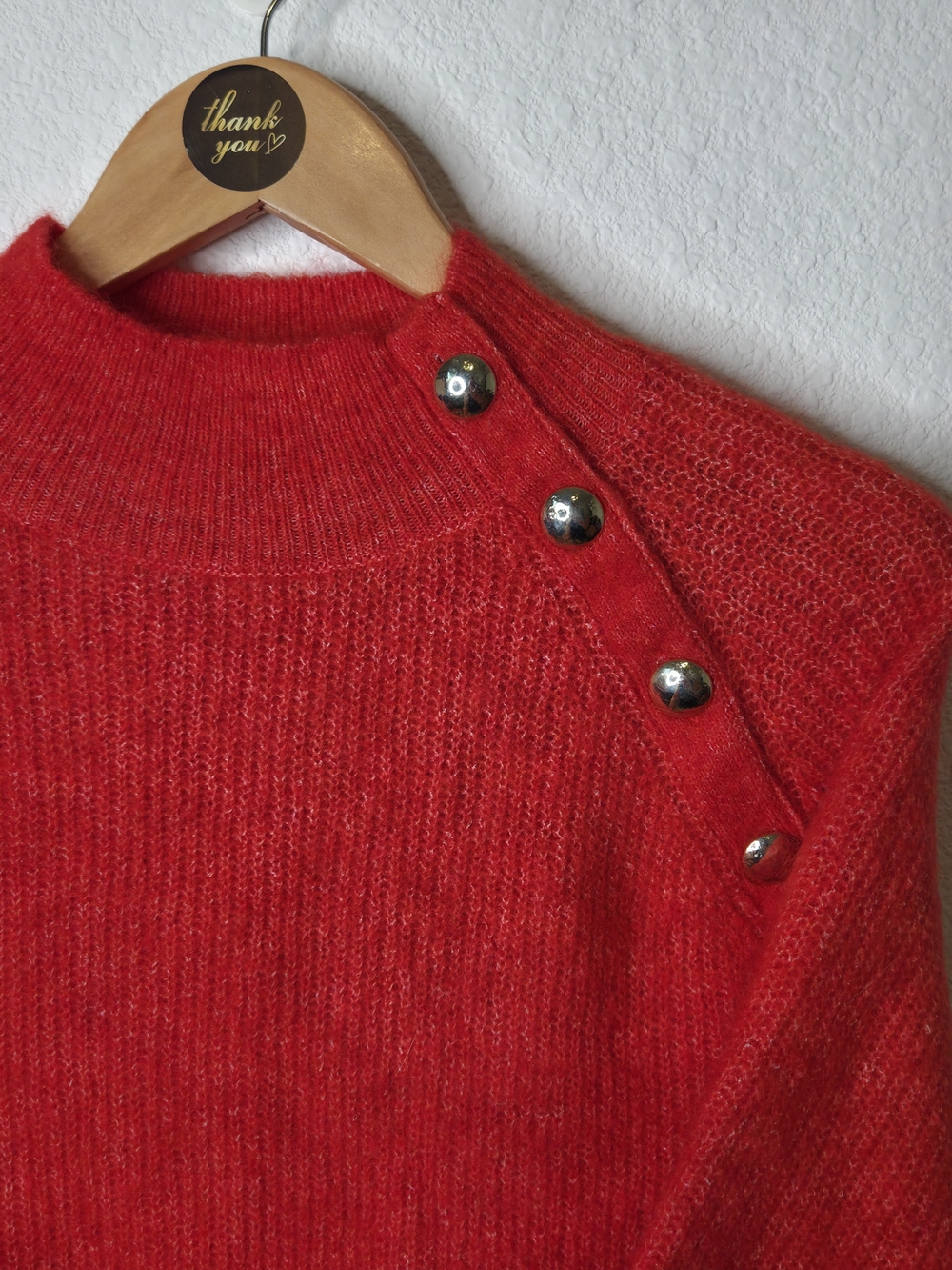 La Maille Sézane Mohair Mock Neck Sweater in a vibrant red hue Womens Med
